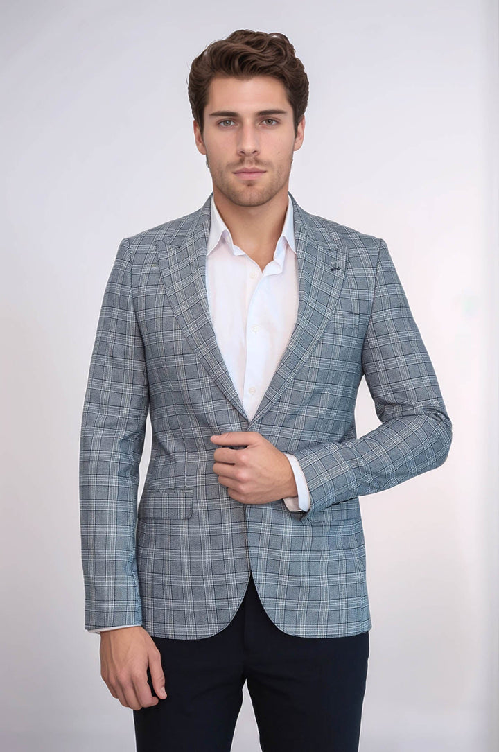 Blazer de cuadros entallado para hombre en gris - Wessi