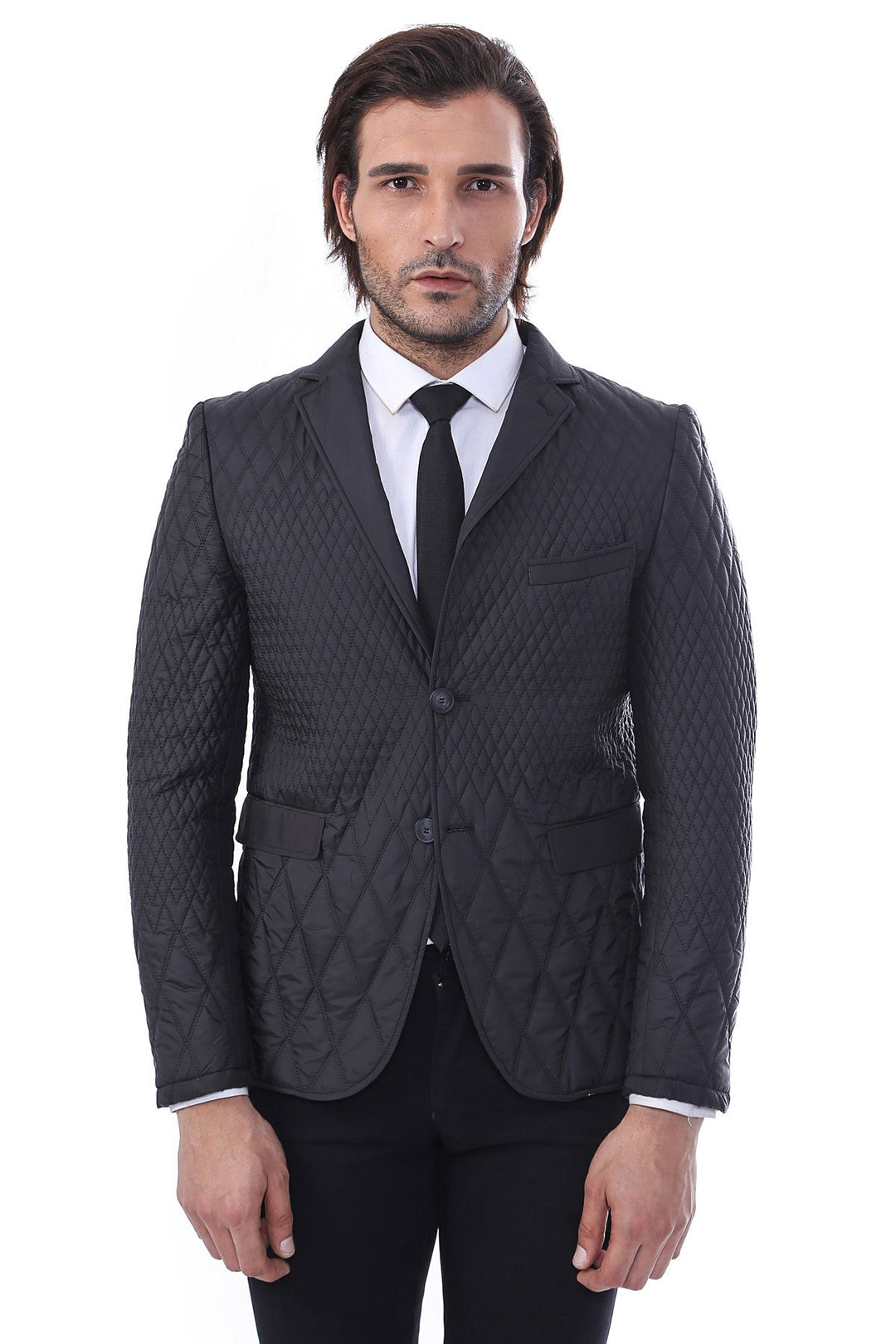 Chaqueta acolchada de 3 bolsillos y 2 botones, abrigo corto negro - Wessi