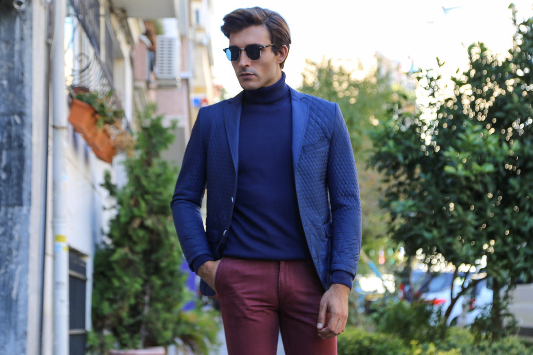 Chaqueta acolchada de 3 bolsillos y 2 botones, abrigo corto azul marino - Wessi