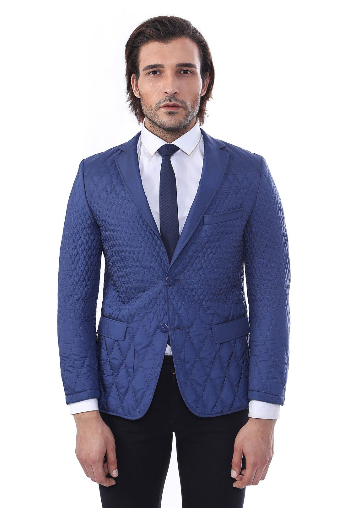 Chaqueta acolchada de 3 bolsillos y 2 botones, abrigo corto azul marino - Wessi