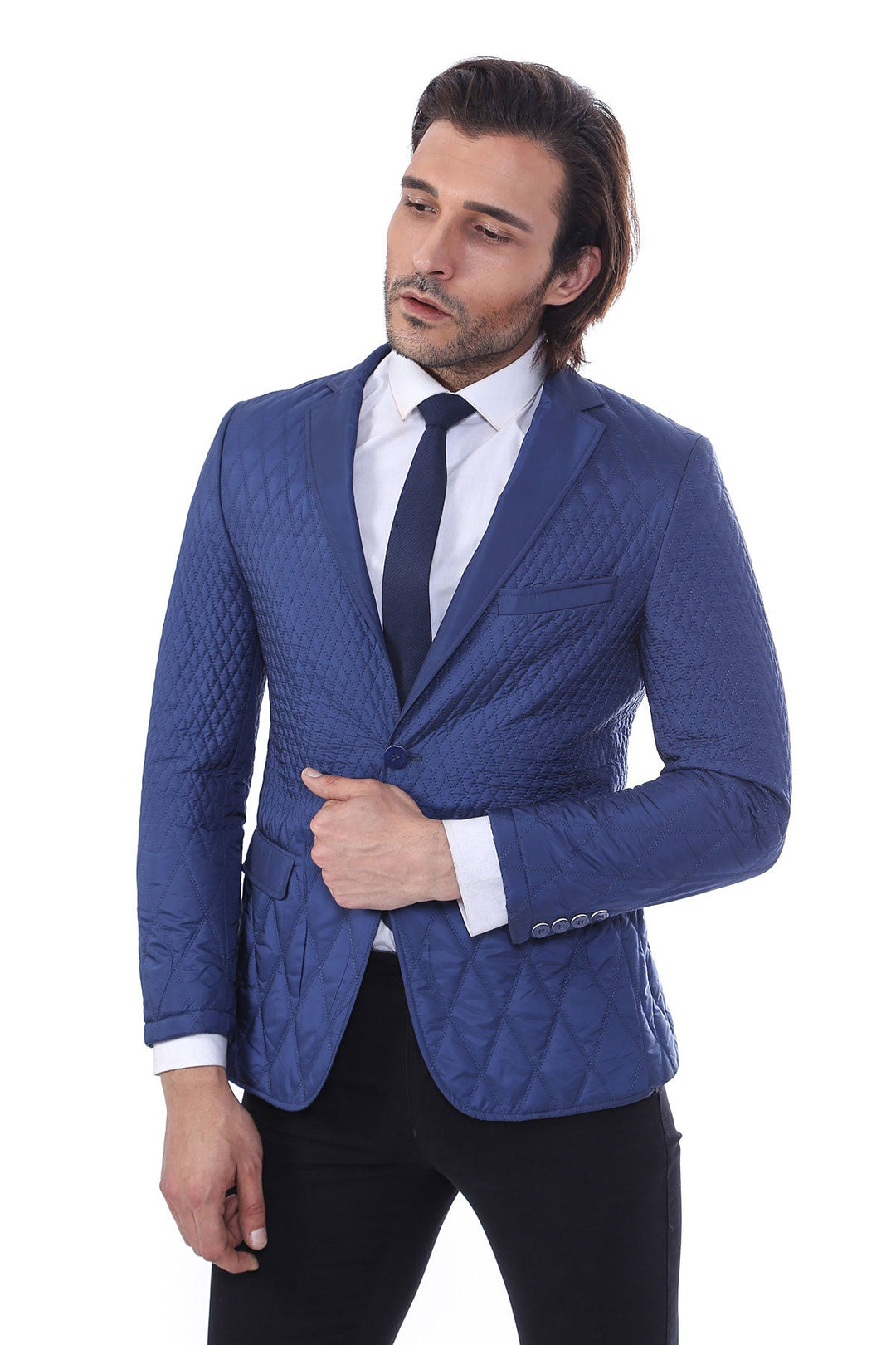 Chaqueta acolchada de 3 bolsillos y 2 botones, abrigo corto azul marino - Wessi