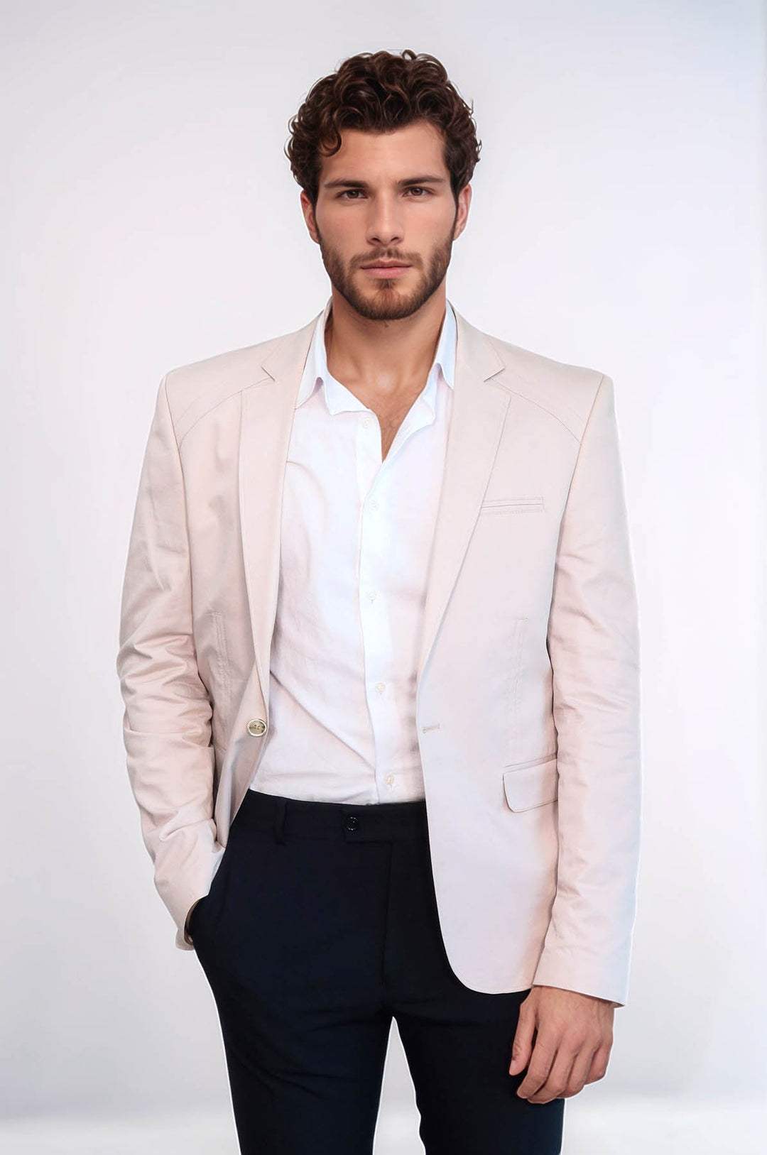 Chaqueta de algodón gris con un botón y tres bolsillos - Wessi