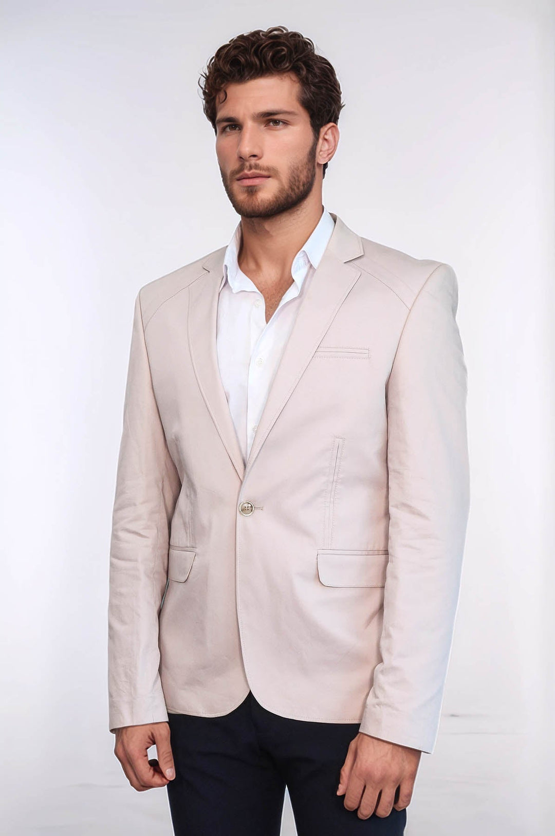 Chaqueta de algodón gris con un botón y tres bolsillos - Wessi