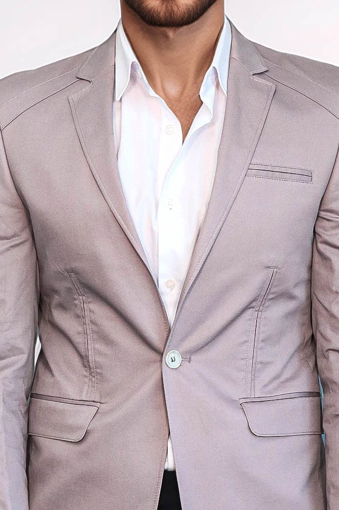 Chaqueta de algodón beige con un solo botón y 3 bolsillos - Wessi