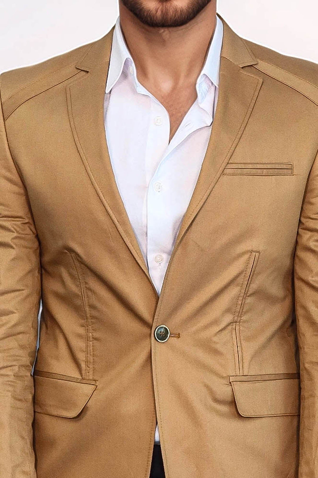 Chaqueta de algodón color canela con un solo botón y 3 bolsillos - Wessi
