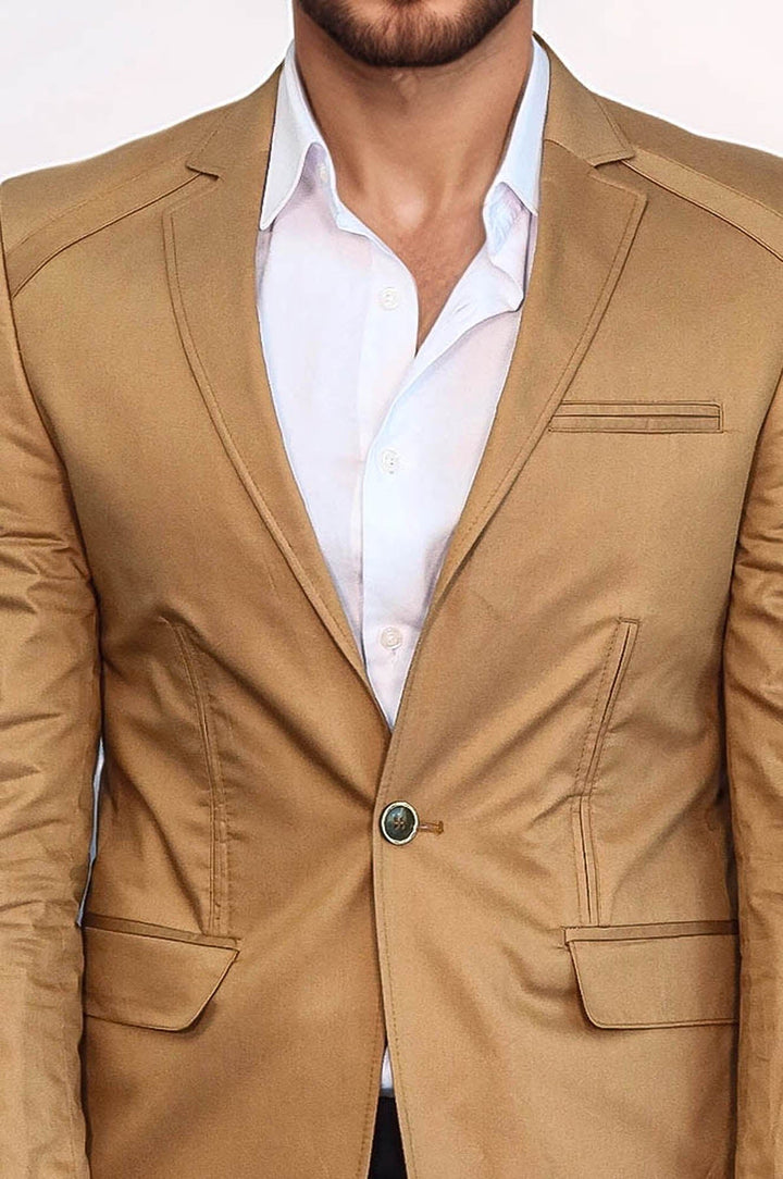 Chaqueta de algodón color canela con un solo botón y 3 bolsillos - Wessi