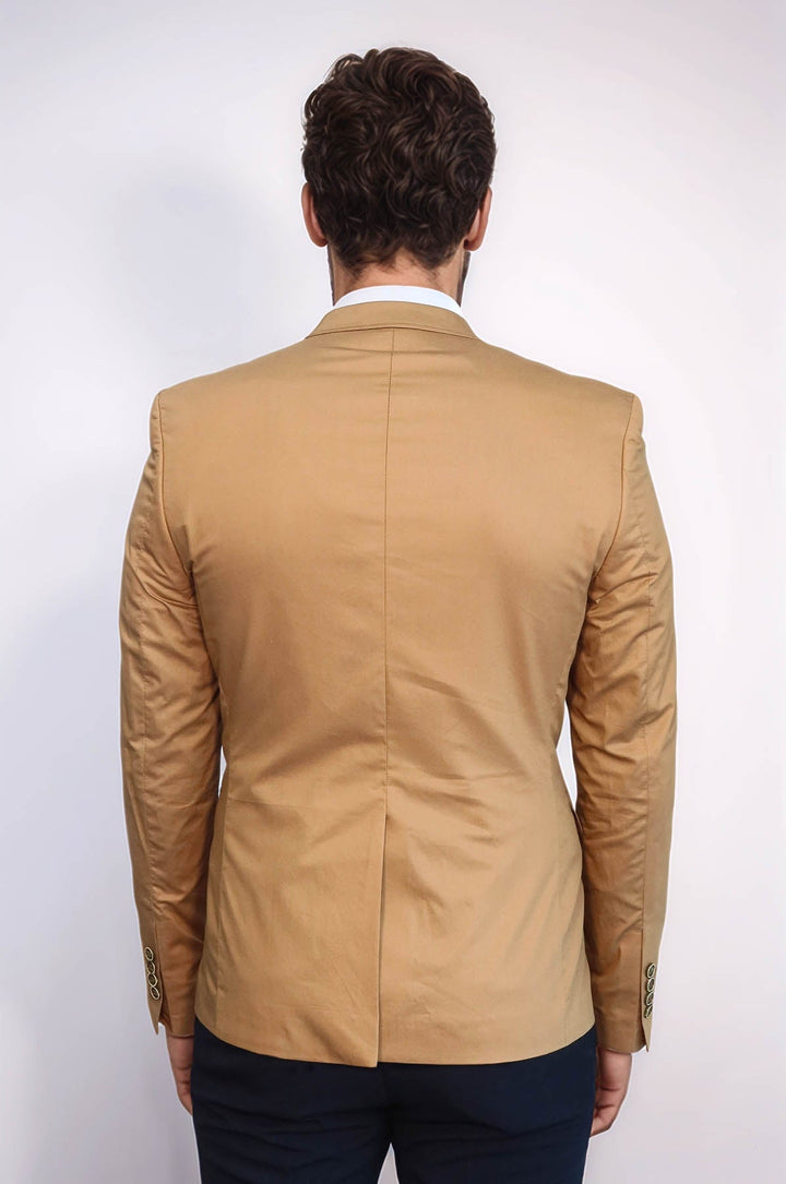 Chaqueta de algodón color canela con un solo botón y 3 bolsillos - Wessi