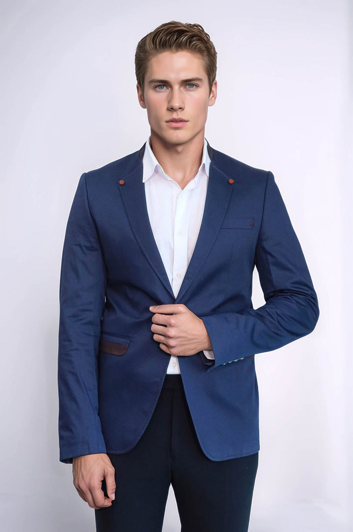 Blazer azul marino con cuello alto y un botón para hombre - Wessi