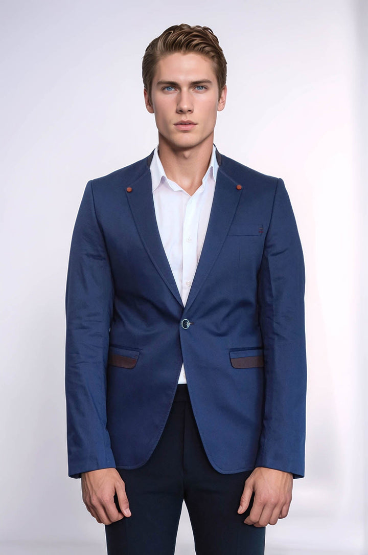 Blazer azul marino con cuello alto y un botón para hombre - Wessi
