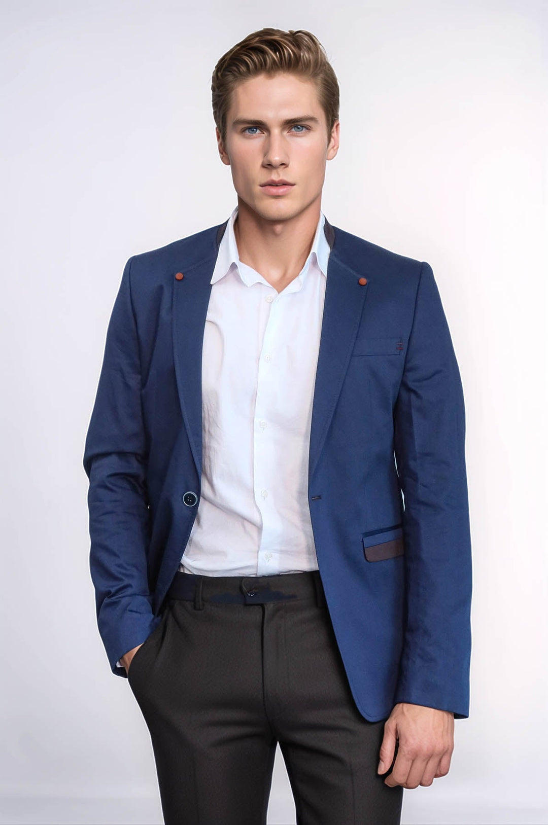 Blazer azul marino con cuello alto y un botón para hombre - Wessi