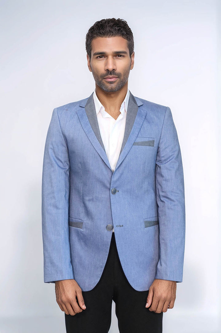 Chaqueta azul claro con 3 bolsillos y 2 botones con ribete cruzado - Wessi