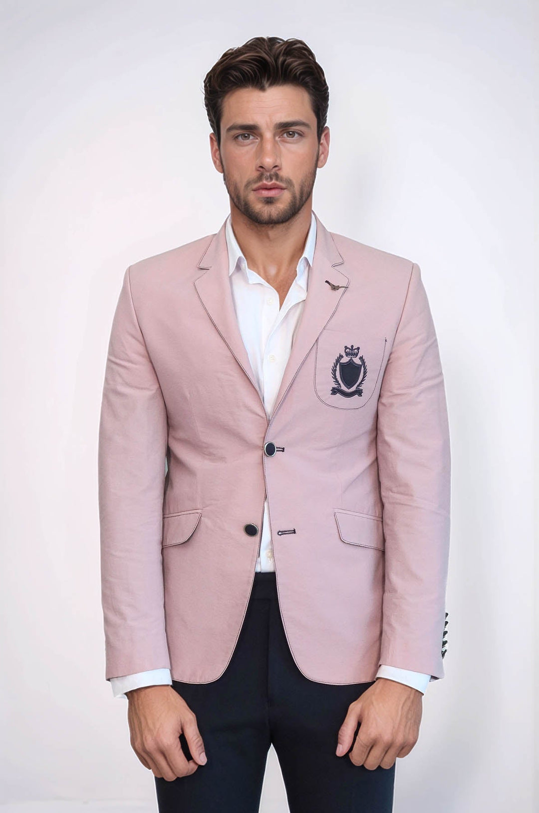 Chaqueta beige de algodón con cresta, 2 botones y 3 bolsillos