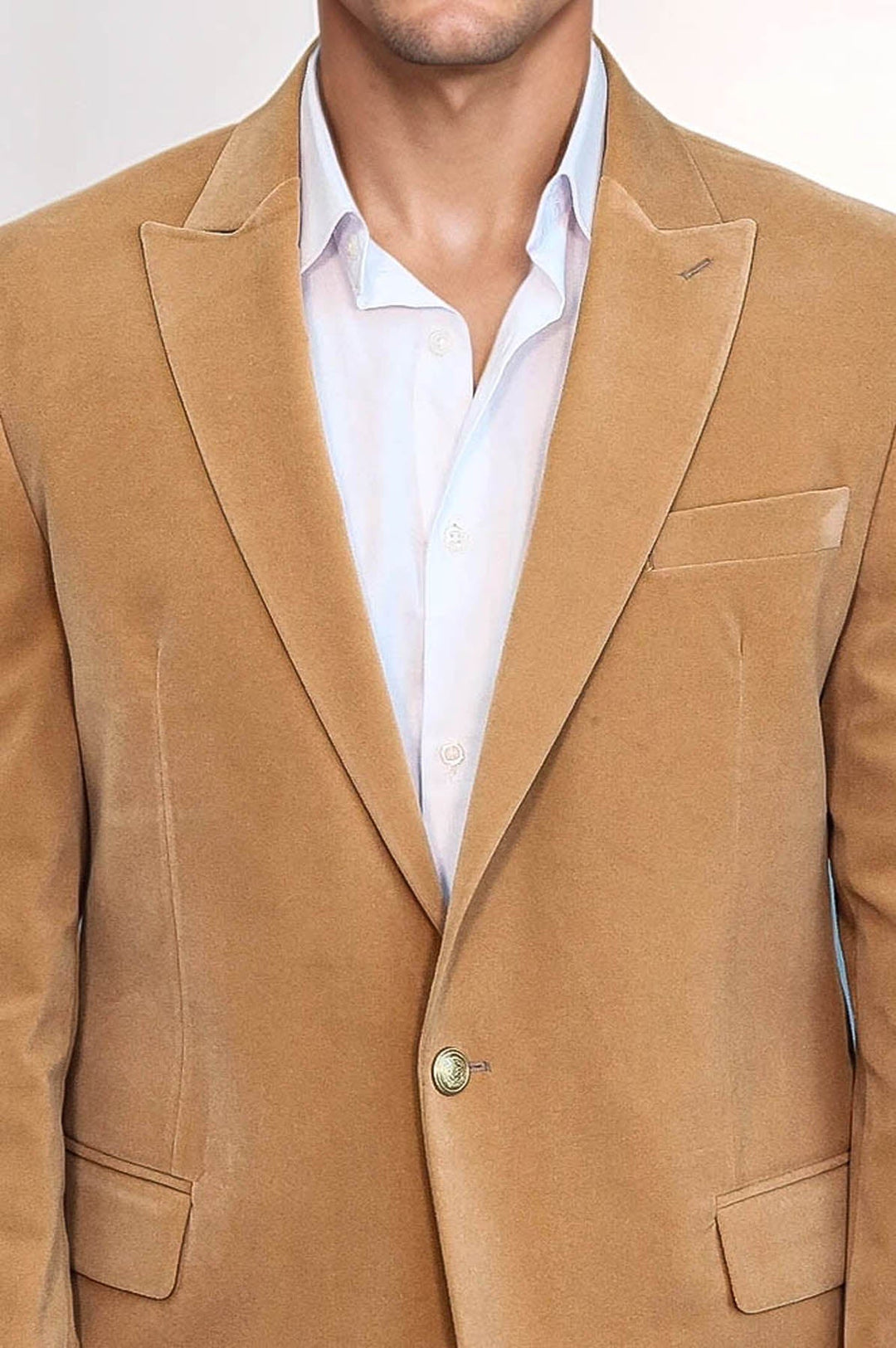 Blazer de terciopelo color albaricoque con solapas anchas para hombre - Wessi