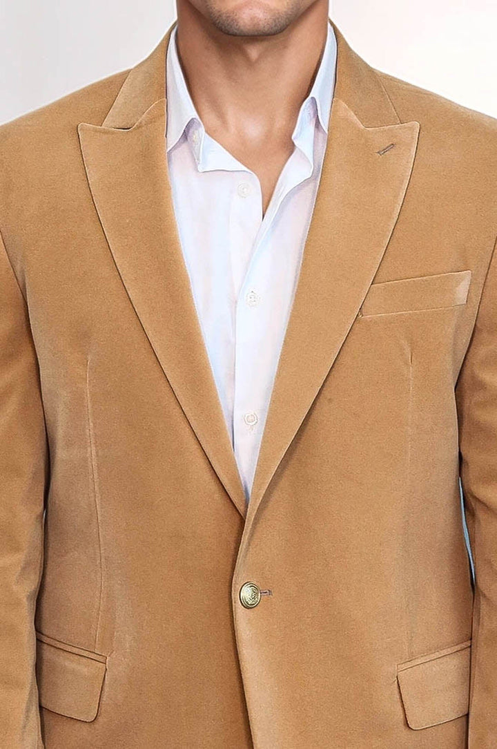 Blazer de terciopelo color albaricoque con solapas anchas para hombre - Wessi
