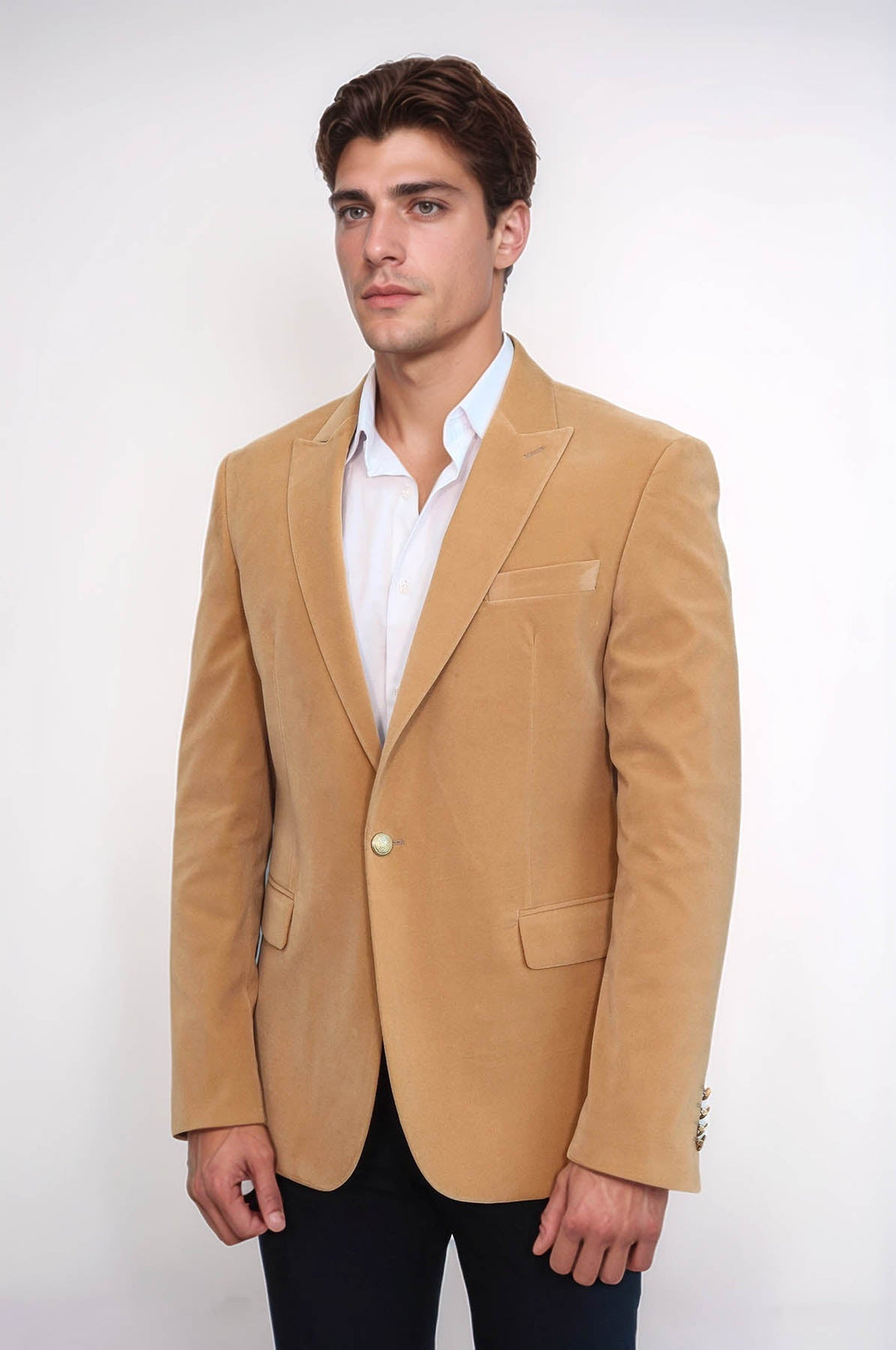 Blazer de terciopelo color albaricoque con solapas anchas para hombre - Wessi