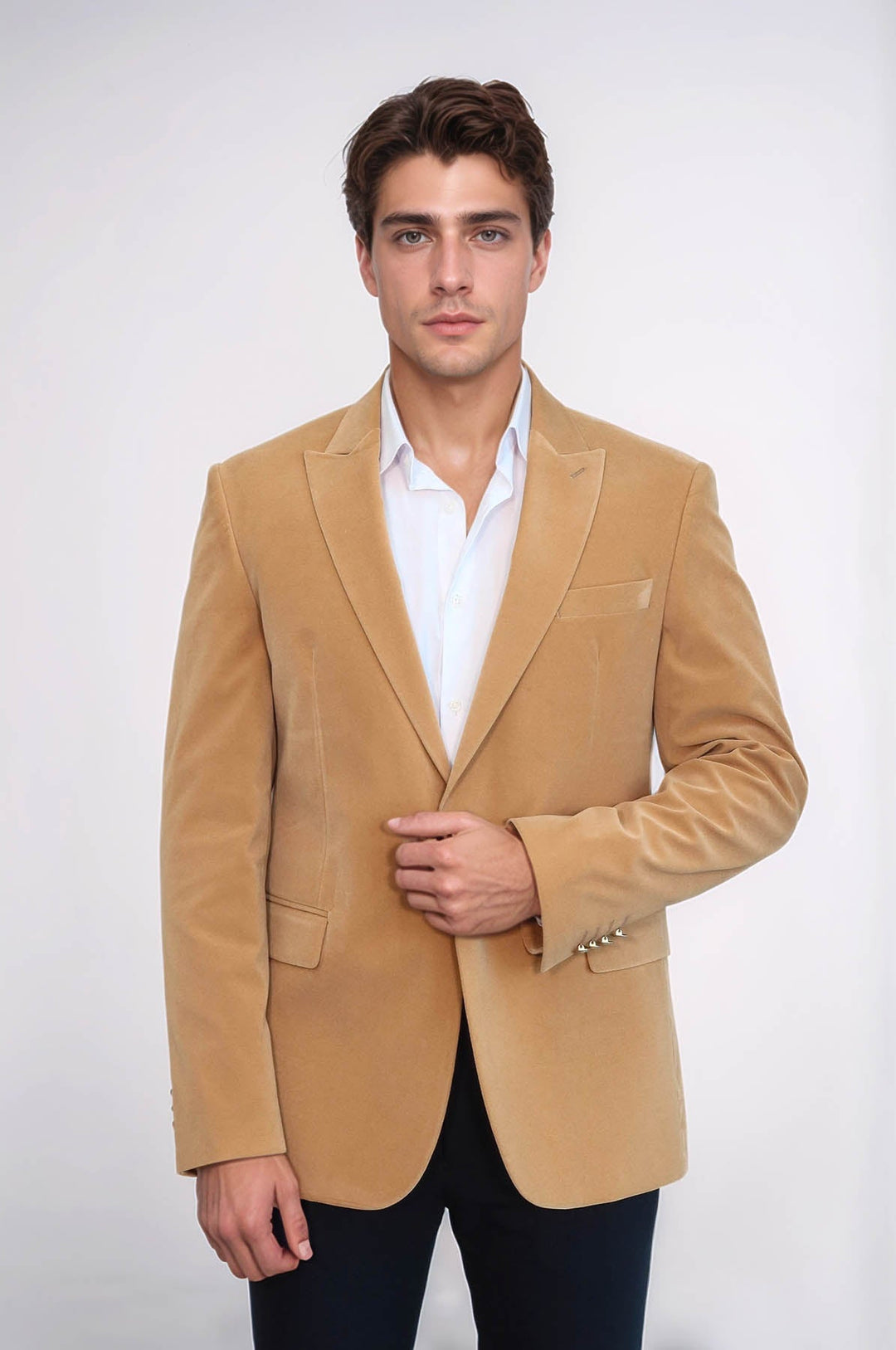 Blazer de terciopelo color albaricoque con solapas anchas para hombre - Wessi