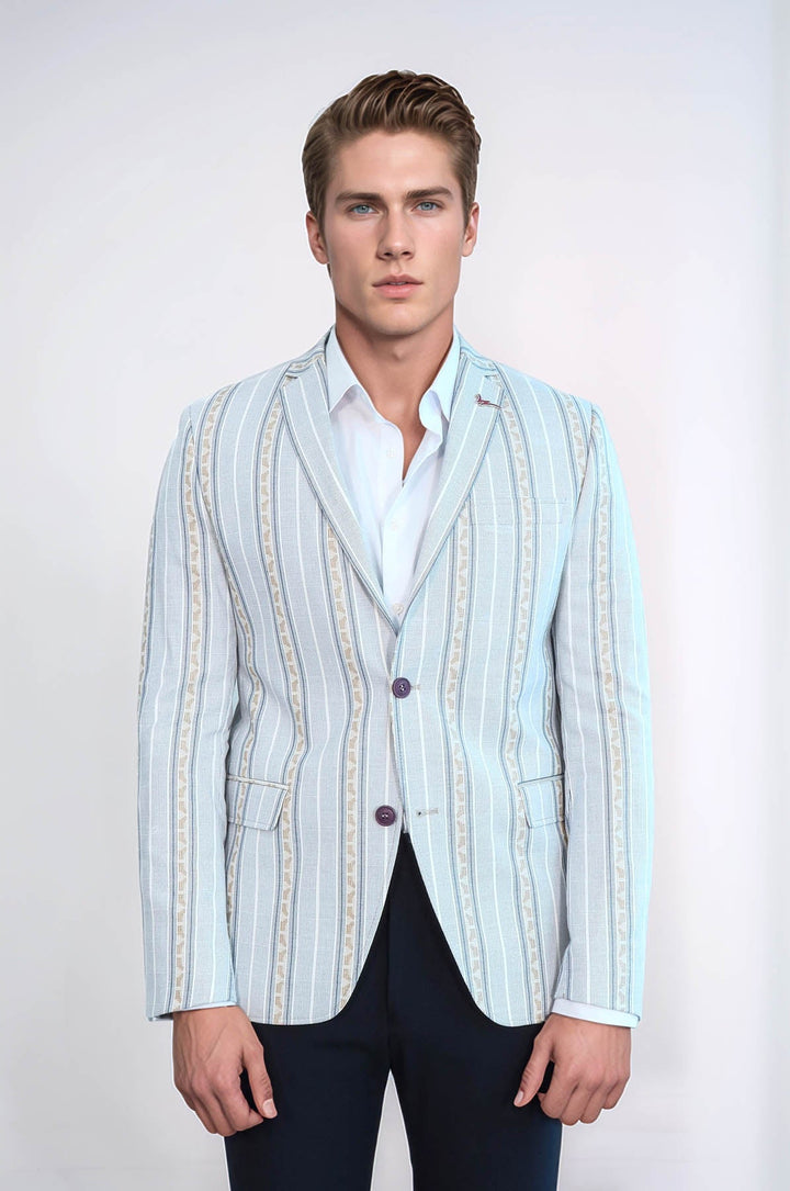Blazer azul de rayas de corte entallado para hombre - Wessi