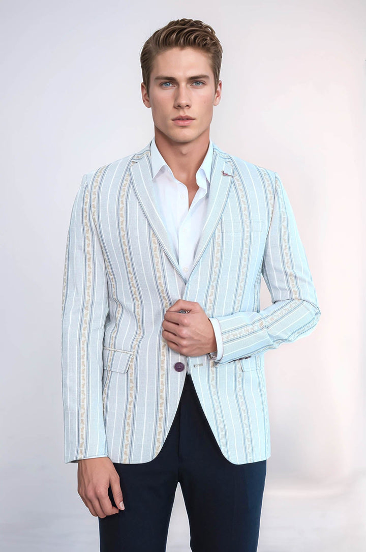 Blazer azul de rayas de corte entallado para hombre - Wessi