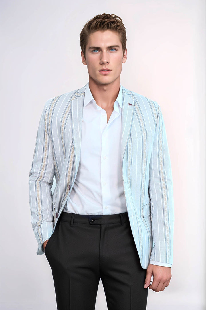Blazer azul de rayas de corte entallado para hombre - Wessi