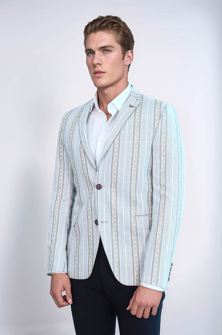 Blazer azul de rayas de corte entallado para hombre - Wessi