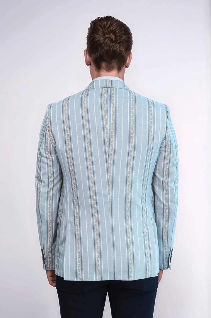 Blazer azul de rayas de corte entallado para hombre - Wessi