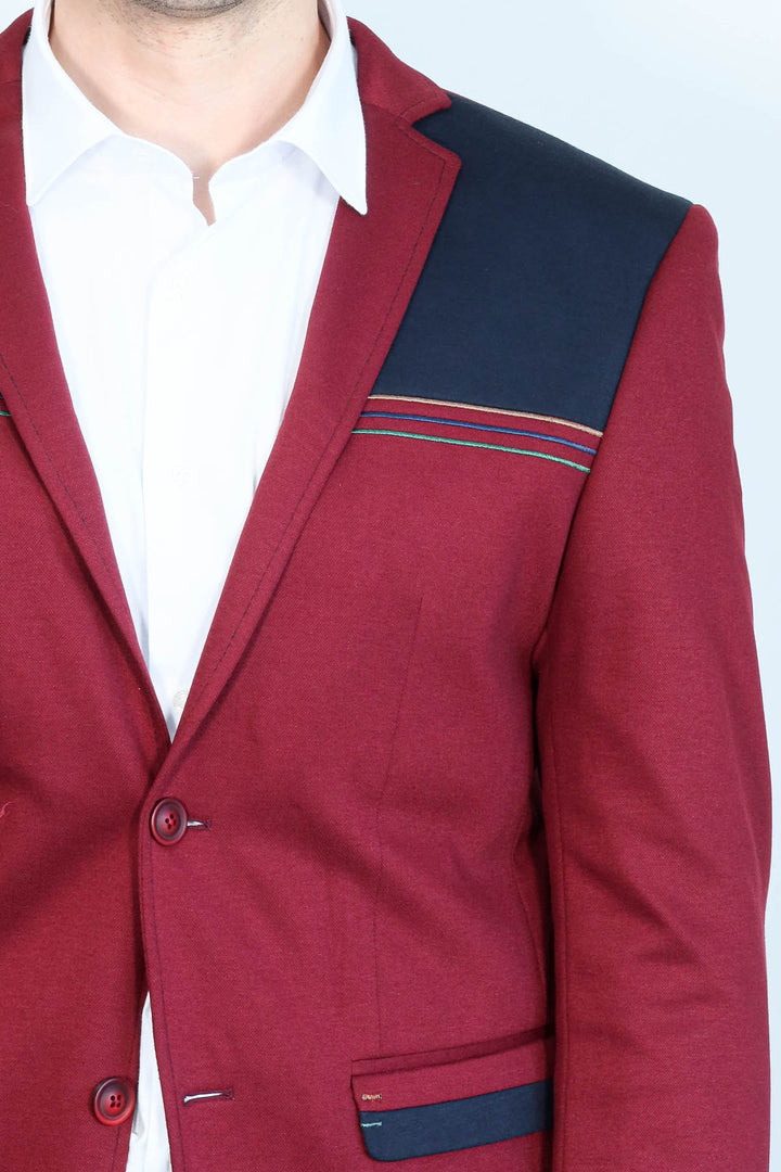 Chaqueta de hombre color burdeos con cuello bordado y peinado - Wessi
