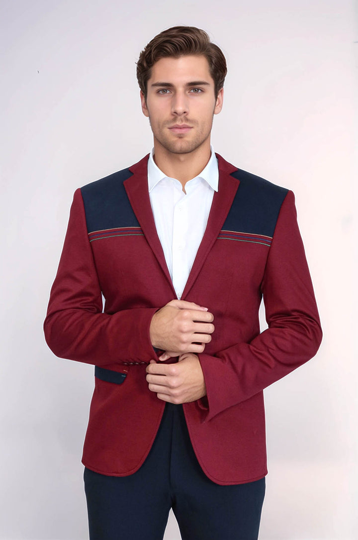 Chaqueta de hombre color burdeos con cuello bordado y peinado - Wessi