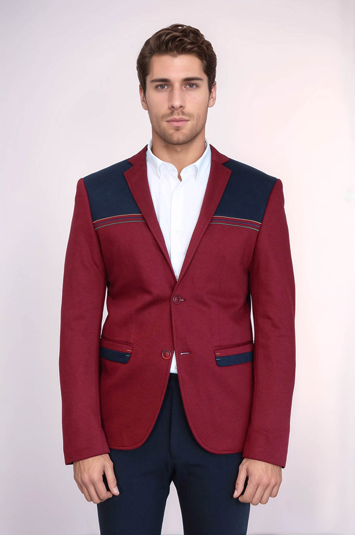 Chaqueta de hombre color burdeos con cuello bordado y peinado - Wessi