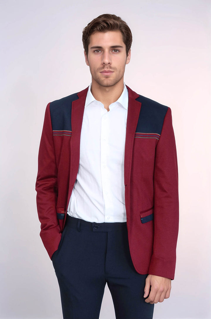 Chaqueta de hombre color burdeos con cuello bordado y peinado - Wessi