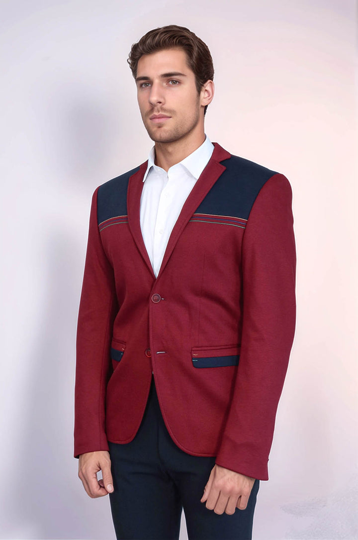 Chaqueta de hombre color burdeos con cuello bordado y peinado - Wessi