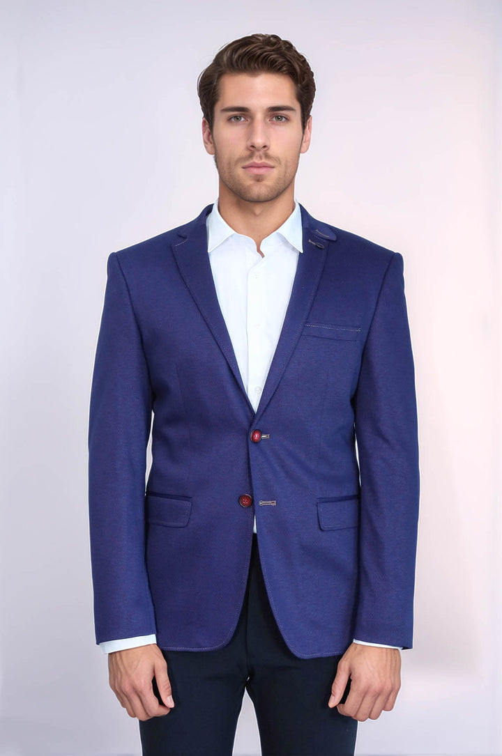 2 Button Combed Plaid Sax Blue Men Jacket - Wessi