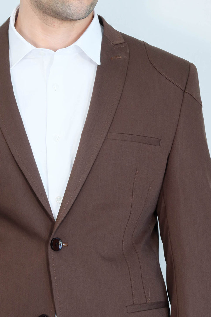 2 Button Shoulder Split Cotton Brown Jacket-Wessi