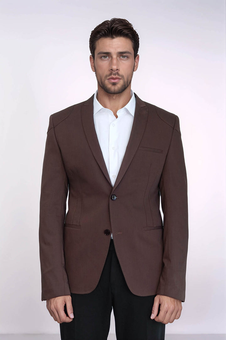 2 Button Shoulder Split Cotton Brown Jacket-Wessi