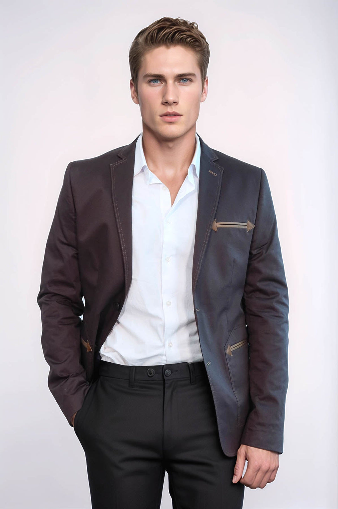 Chaqueta de algodón marrón con solapa mono con dos botones y bolsillo tipo bolso - Wessi