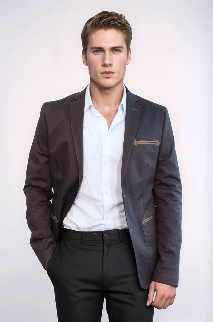 Chaqueta de algodón marrón con solapa mono con dos botones y bolsillo tipo bolso - Wessi