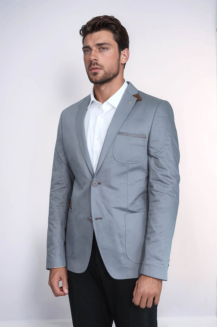 Double Buttons Mono Lapel Bag Pocket Grey Jacket-Wessi