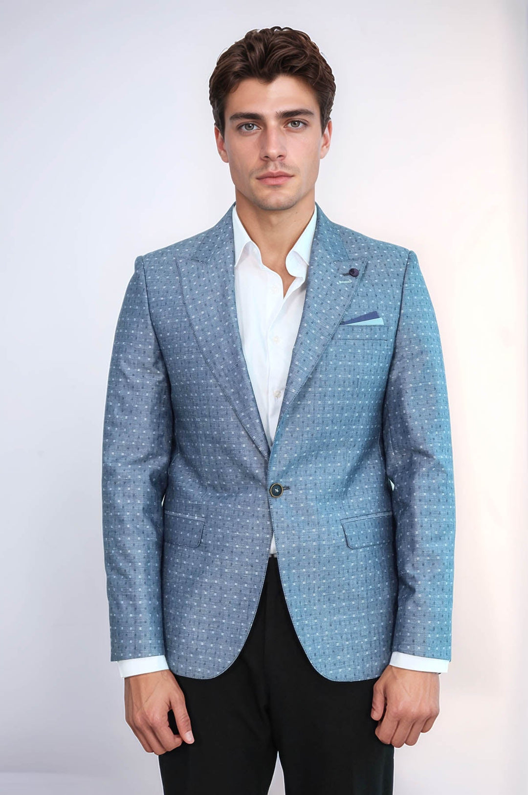 Chaqueta de lino con estampado de lunares en azul claro | Wessi
