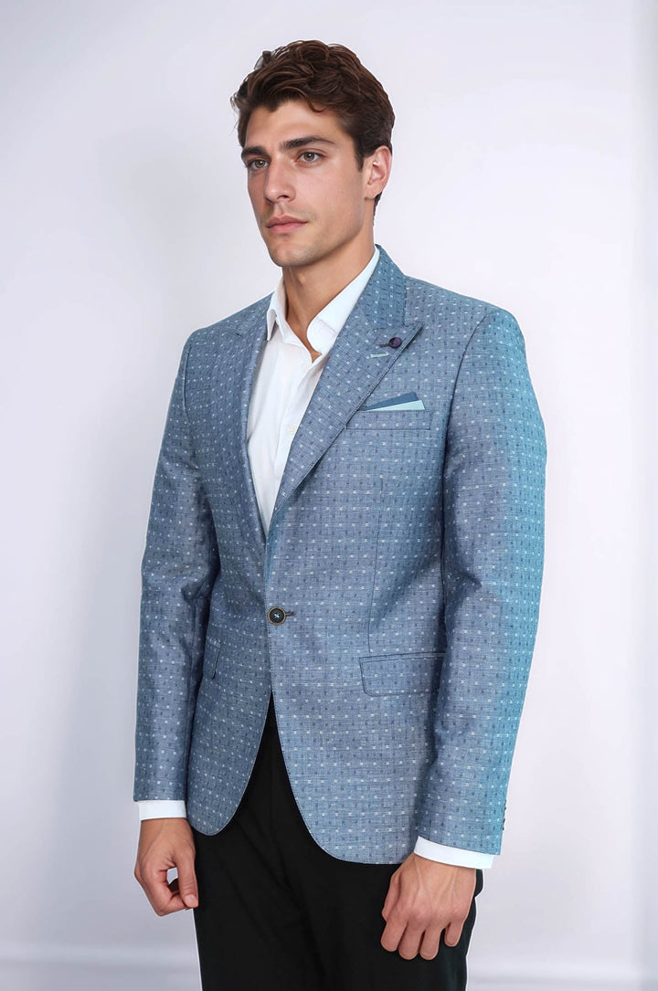 Chaqueta de lino con estampado de lunares en azul claro | Wessi