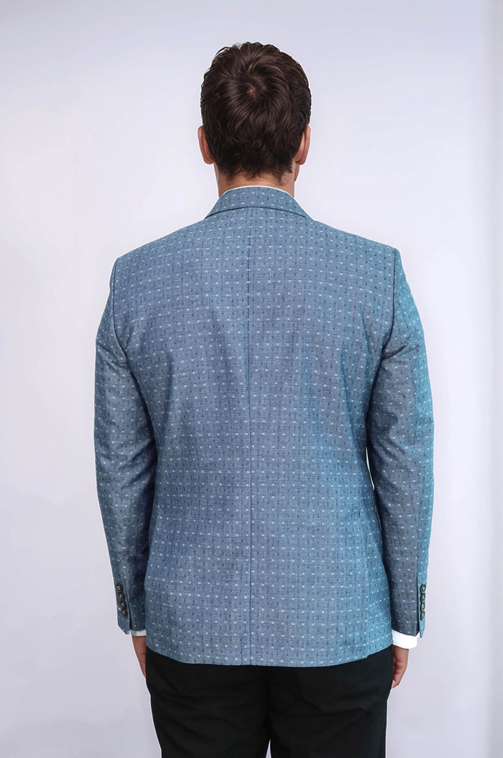 Chaqueta de lino con estampado de lunares en azul claro | Wessi