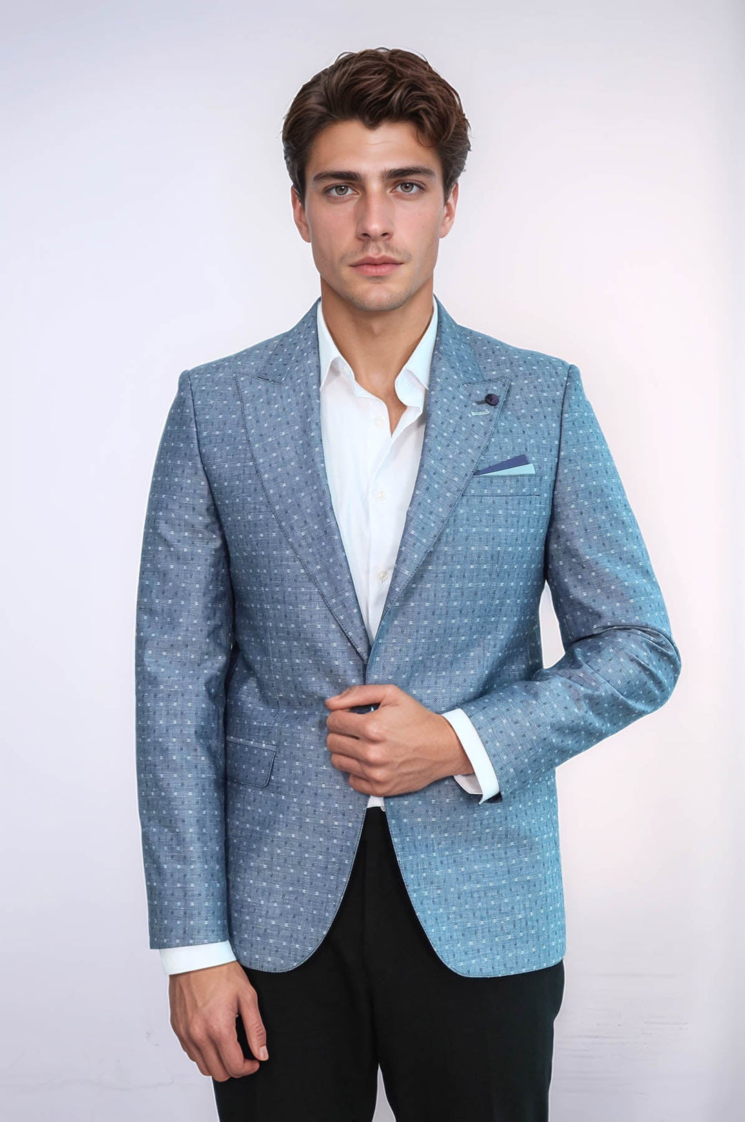 Chaqueta de lino con estampado de lunares en azul claro | Wessi