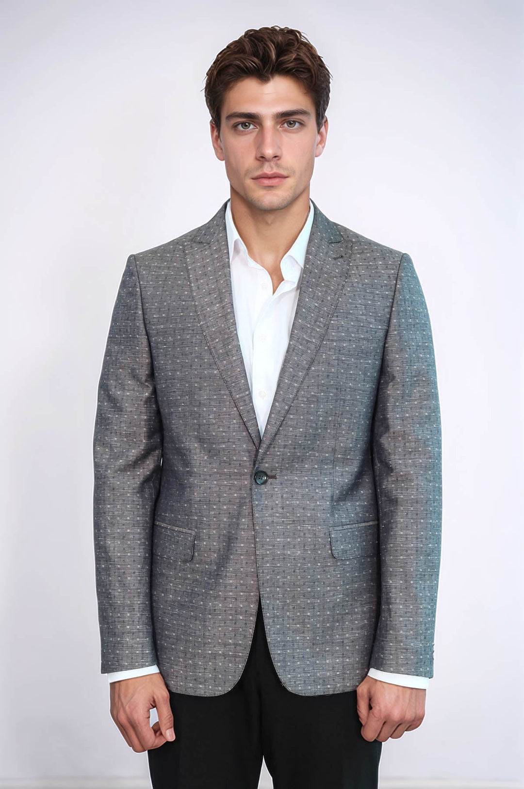 Chaqueta de lino gris con estampado de lunares | Wessi