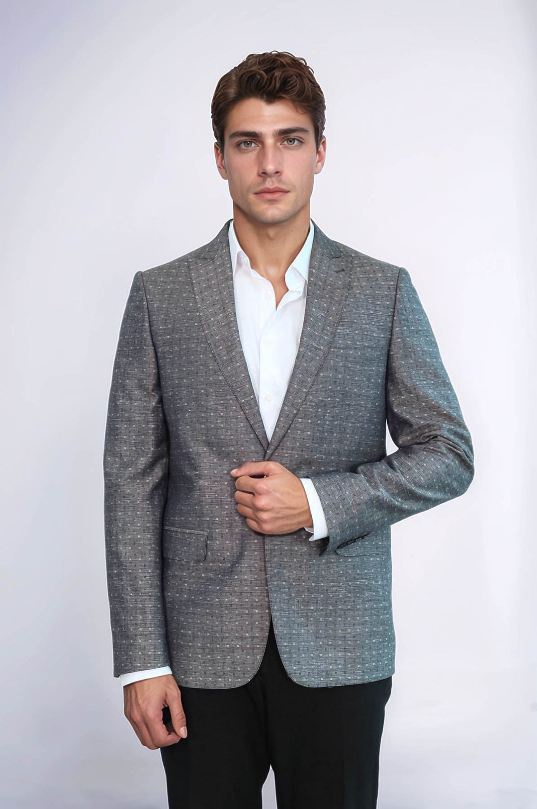 Chaqueta de lino gris con estampado de lunares | Wessi