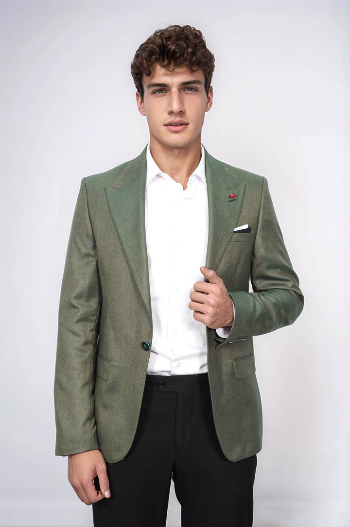 Chaqueta verde con un solo botón y cuello en punta - Wessi