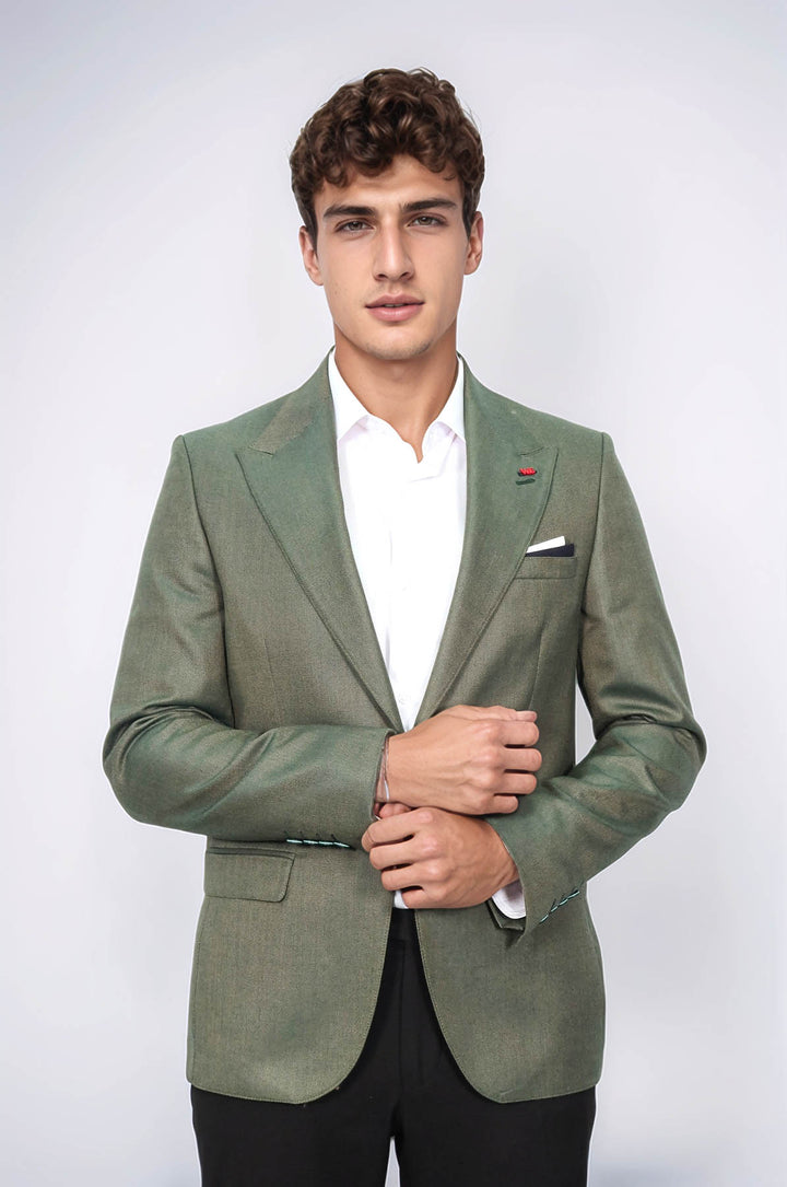 Chaqueta verde con un solo botón y cuello en punta - Wessi