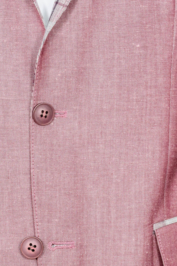 Blazer De Lino Burdeos A Cuadros Con Bolsillos Y Cuello - Wessi