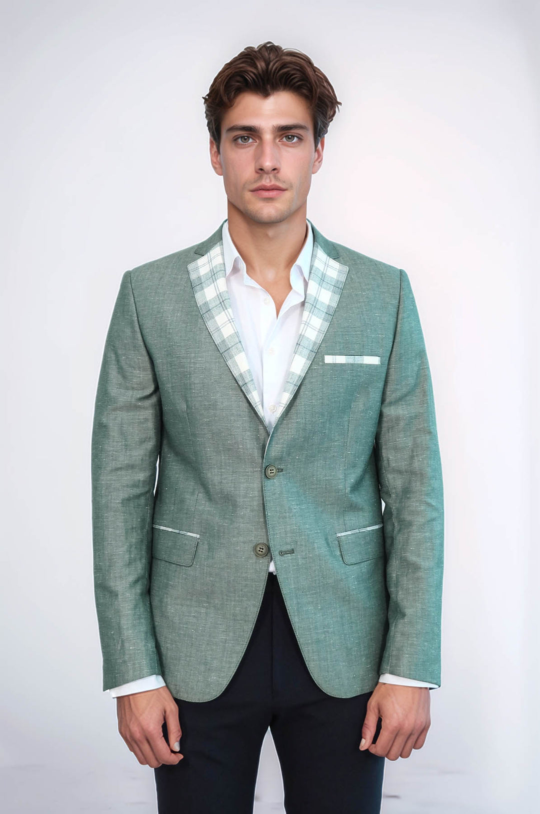 Blazer de lino a cuadros con cuello y bolsillos para hombre - Wessi