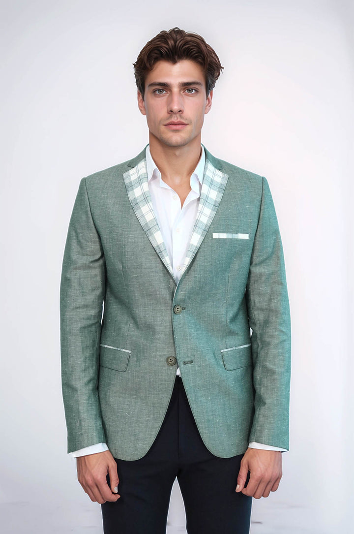 Blazer de lino a cuadros con cuello y bolsillos para hombre - Wessi