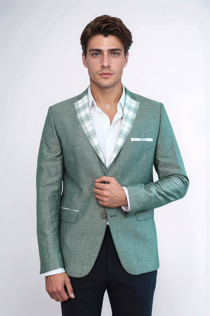 Blazer de lino a cuadros con cuello y bolsillos para hombre - Wessi
