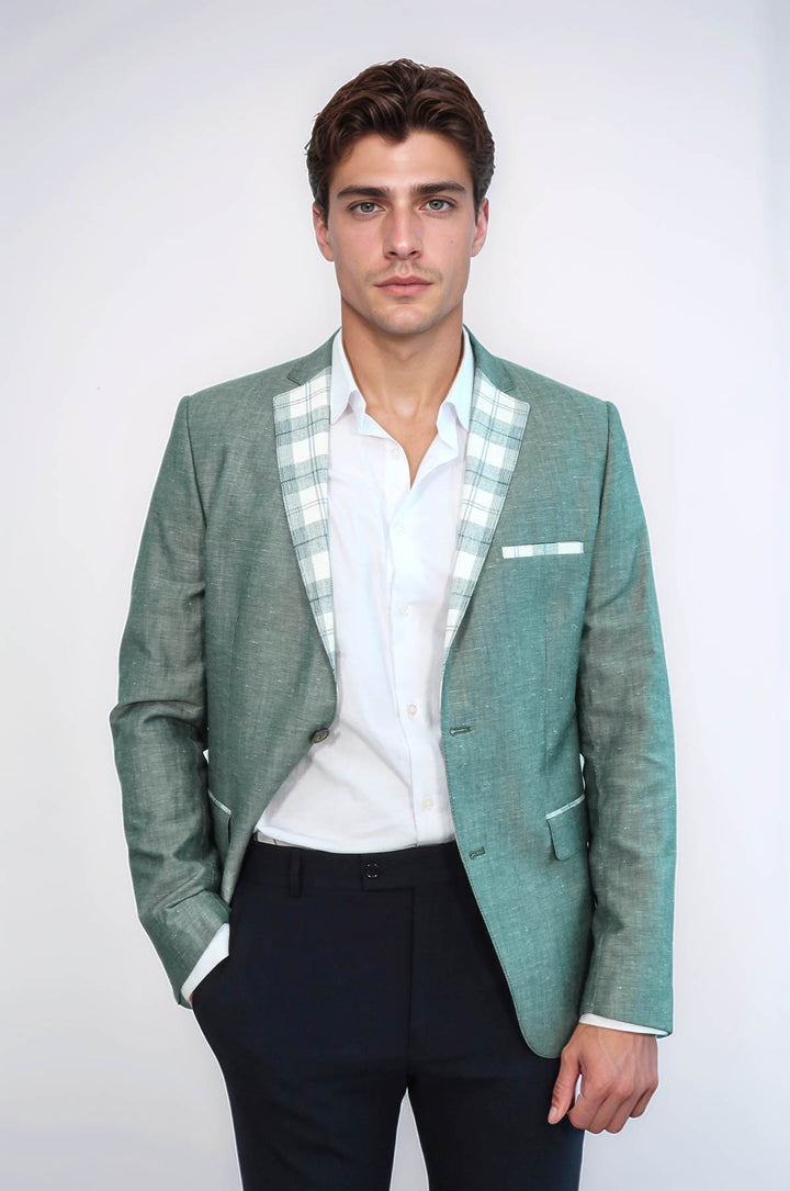Blazer de lino a cuadros con cuello y bolsillos para hombre - Wessi