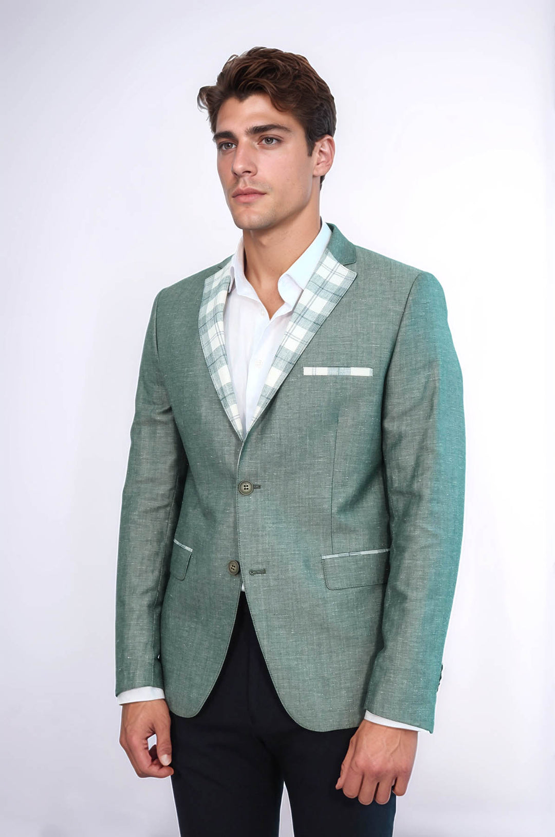 Blazer de lino a cuadros con cuello y bolsillos para hombre - Wessi